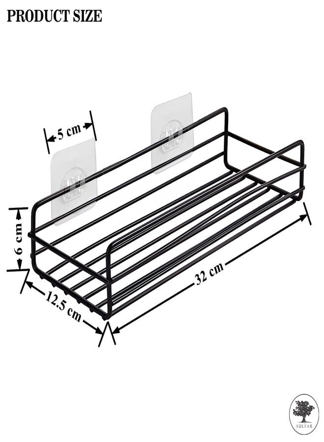 الكبريت رف حمام فولاذي ذاتي اللصق من سولفار - رف متعدد الأغراض، منظم للحمام والمطبخ، إكسسوارات الحمام (أسود) - Image 2
